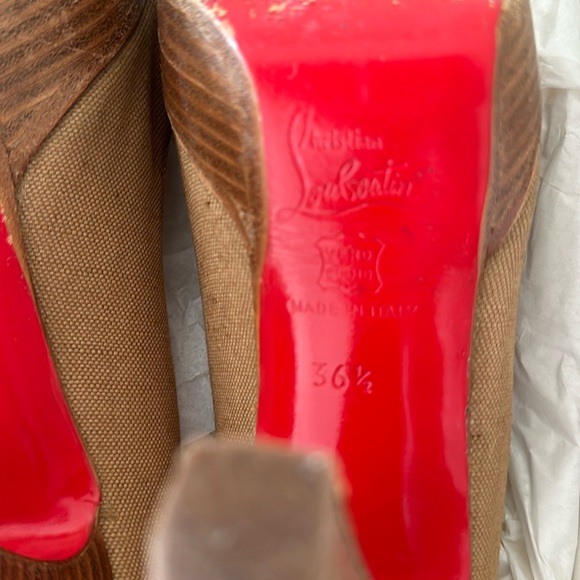 Christian Louboutin Brown Linen Platform Pump - Picture 9 of 9